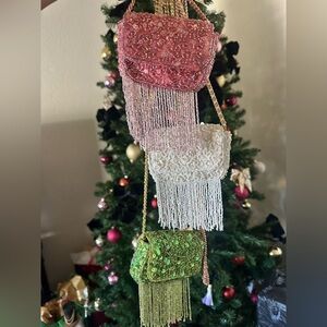 Chic Elegant Rose Pink Beaded Fringe Bag